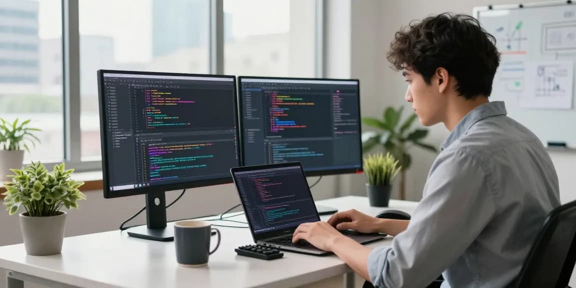 Developer coding in a modern workspace showcasing the WPS Official Website.