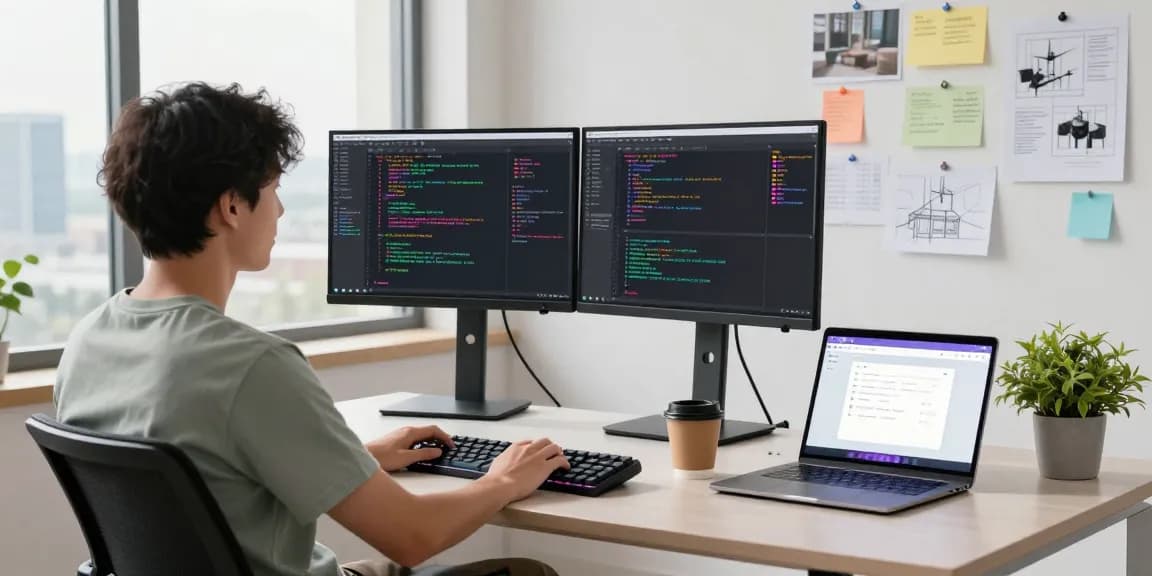 快连 application interface displayed on developer's monitor in a modern workspace.