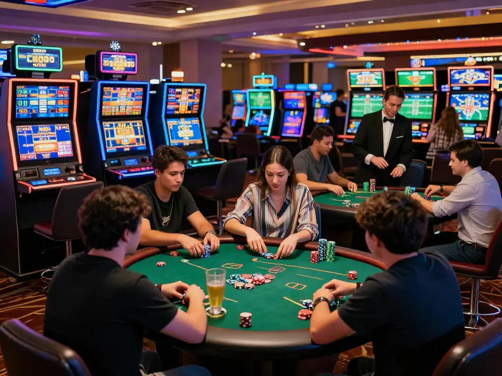 Players enjoying diverse gaming experiences at man88 online casino with vibrant atmosphere.