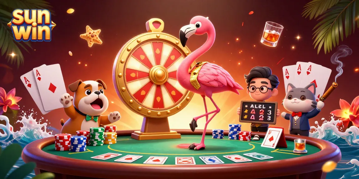 Engaging scene of sun win showcasing a game show with energetic characters and gambling elements.