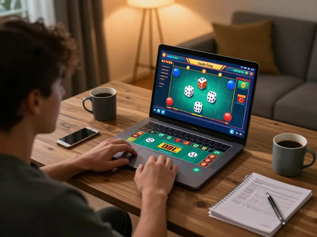 Player engaging with taixiuonline game on laptop, showcasing an exciting online gambling experience