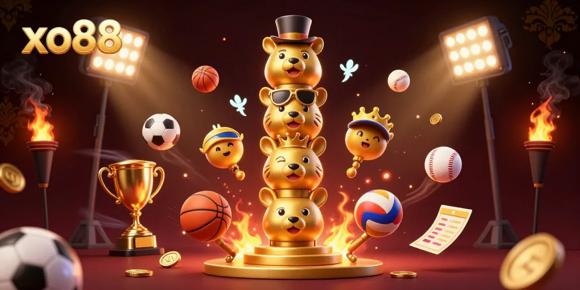 Experience the excitement of xo88 with a vibrant illustration showcasing a dynamic casino-themed atmosphere filled with sports elements.