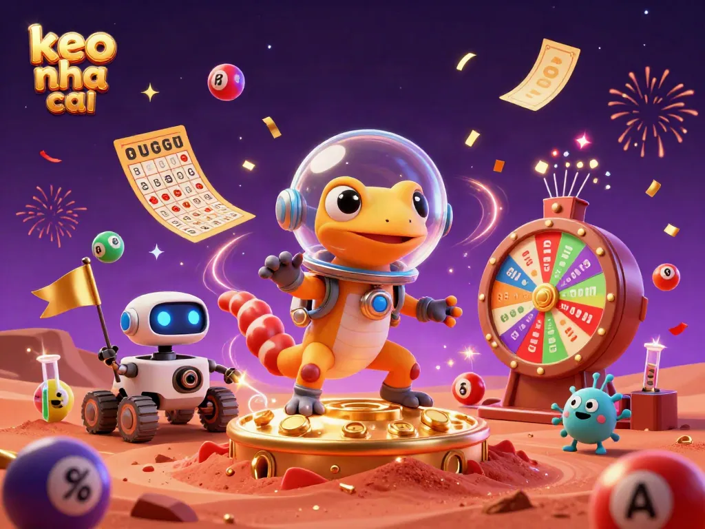 Engage with keo nha cai through a colorful casino discovery scene featuring a Martian gecko.