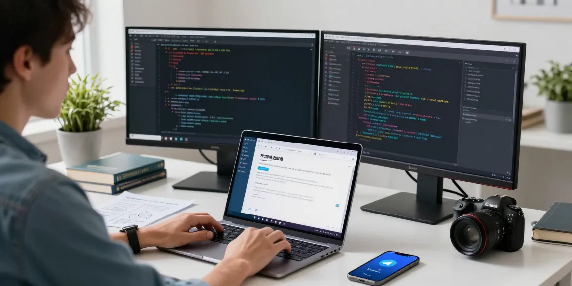 Setting Telegram Chinese interface on a laptop in a bright workspace, illustrating user-friendly software customization.