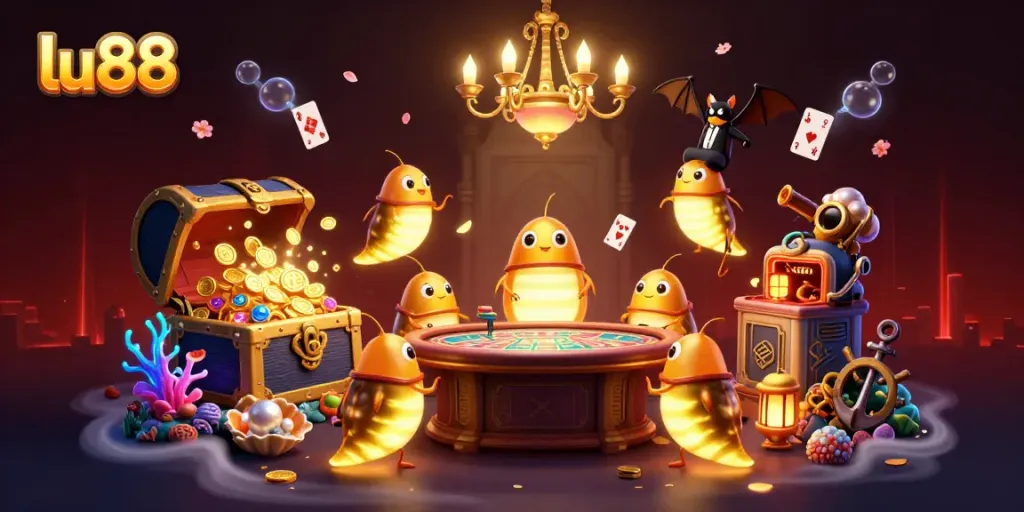 Experience thrills at LU88 casino with glowing glowworms illuminating the gaming scene.