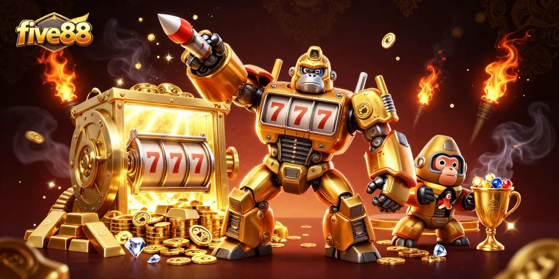 Win big at five88 with a powerful golden gorilla mech and treasures galore!