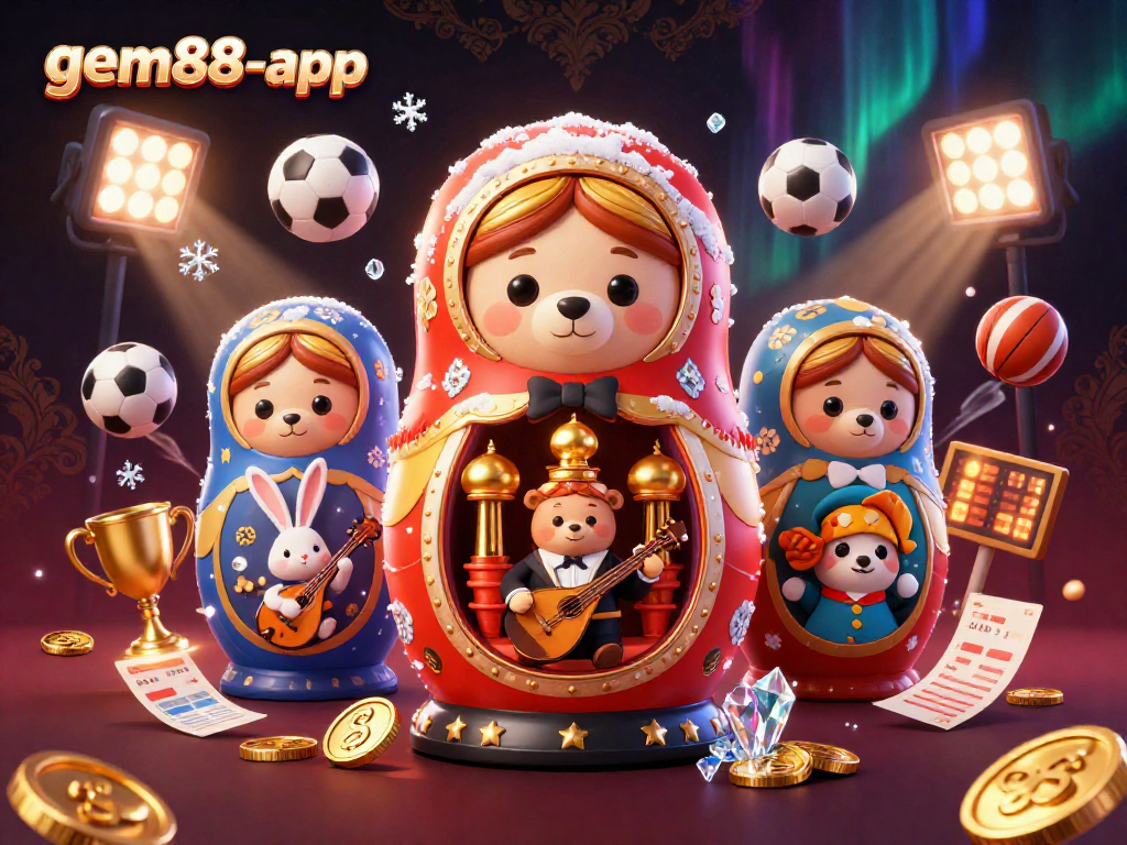 Experience the thrill of gem88-app, featuring a dynamic 3D casino scene with characters and lively elements.