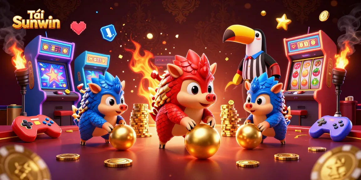 Tải Sunwin captures the excitement of casino games as pangolins bowl through stacks of poker chips, creating a vibrant gaming scene.