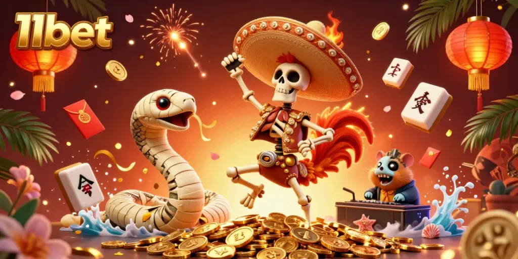 Experience the thrill of winning at 11bet with a vibrant 3D casino illustration, featuring dynamic characters and game elements.