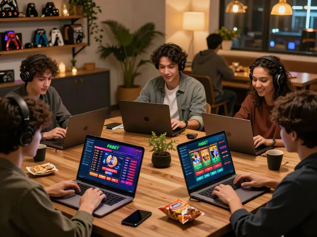 Players actively engaging with the FABET platform showcasing sports betting and live casino games, highlighting the vibrant online gaming environment.