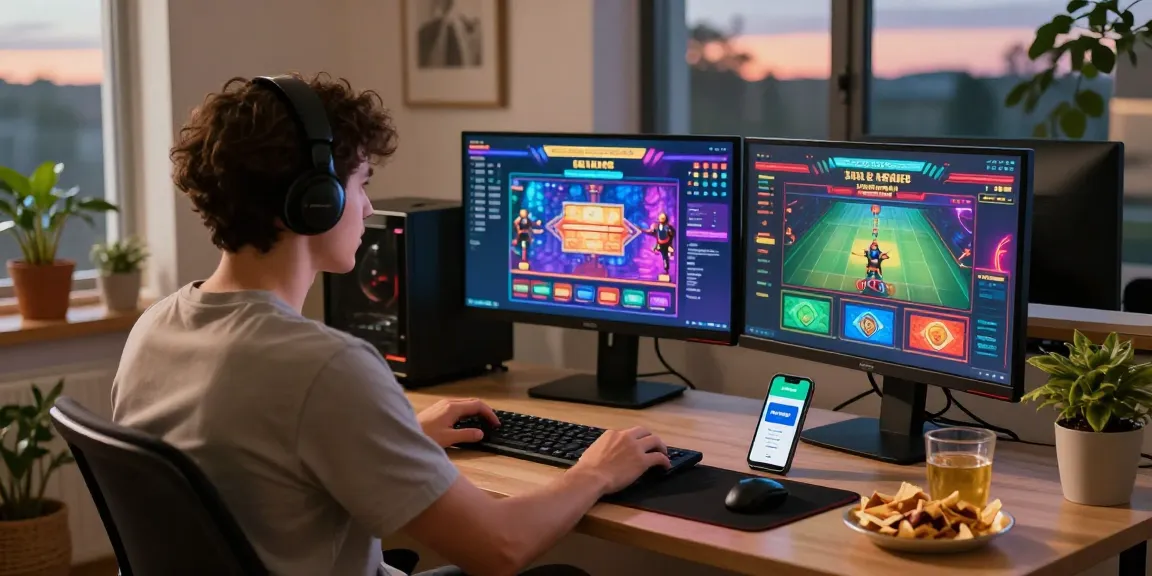 Engagierter Spieler, der eine sichere Einzahlung in einem Paysafe Card Casino mit mehreren angezeigten Spielen genießt.